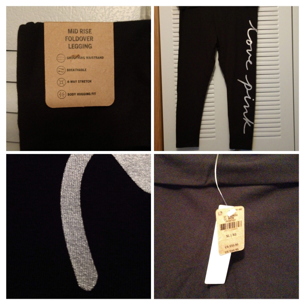Pink Victoria Secret foldover mid rise leggings Sz XL.  NWT